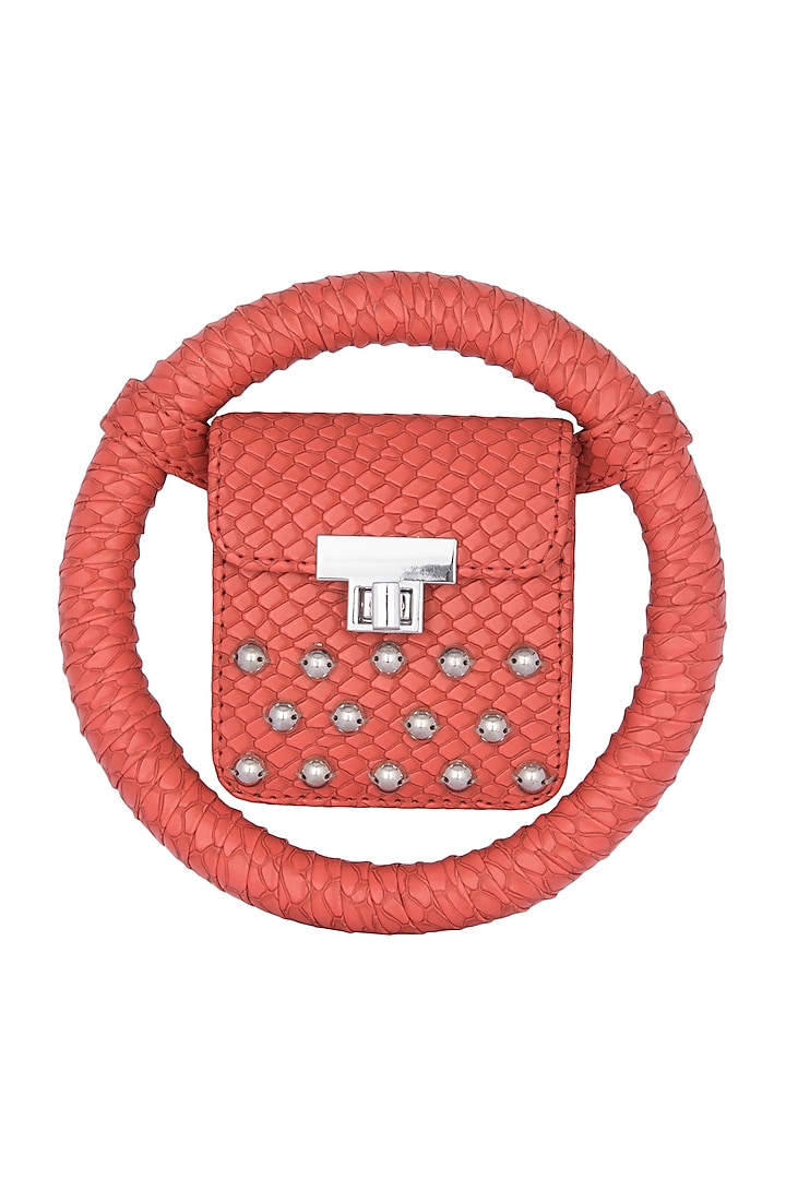 Orange Embroidered Circular Minaudiere Bag by Papa don't preach by Shubhika Accessories