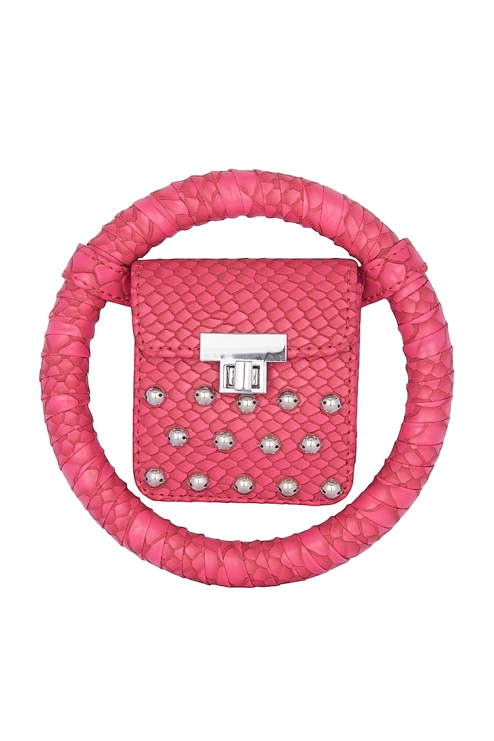 Pink Embroidered Circular Minaudiere Bag by Papa don't preach by Shubhika Accessories