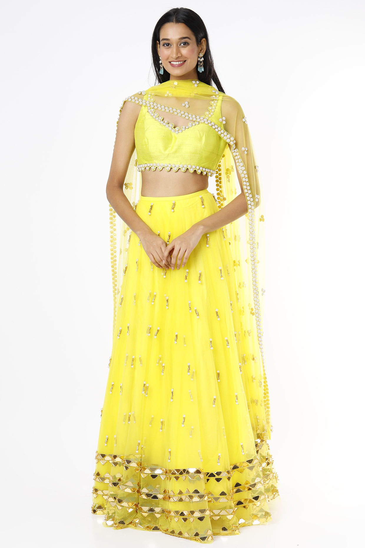 Lime Yellow Embroidered Wedding Lehenga Set by Papa Don't Preach by Shubhika at Pernia's Pop Up Shop