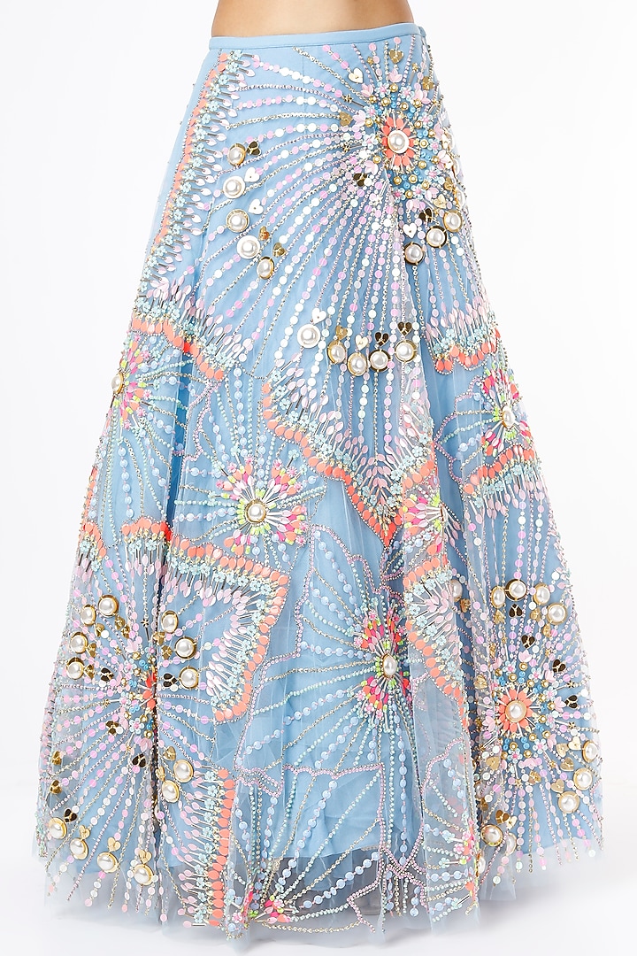 Powder Blue Embroidered Bridal Lehenga Set by Papa Don't Preach by Shubhika at Pernia's Pop Up Shop