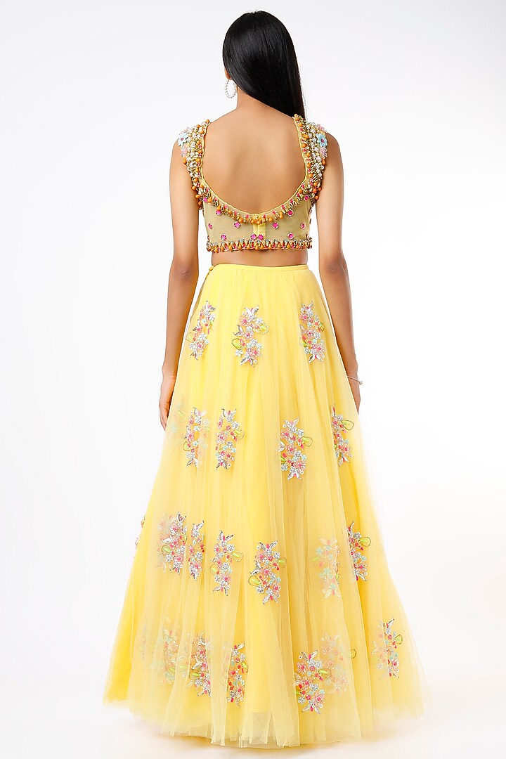 Yellow Aari Embroidered Bridal Lehenga Set by Papa Don't Preach by Shubhika at Pernia's Pop Up Shop
