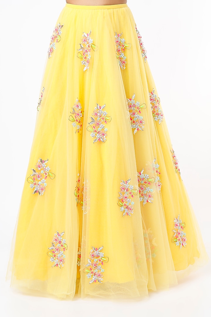 Yellow Aari Embroidered Bridal Lehenga Set by Papa Don't Preach by Shubhika at Pernia's Pop Up Shop
