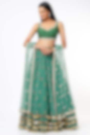 Forest Green Gold Studded Lehenga Set by Papa Don't Preach by Shubhika