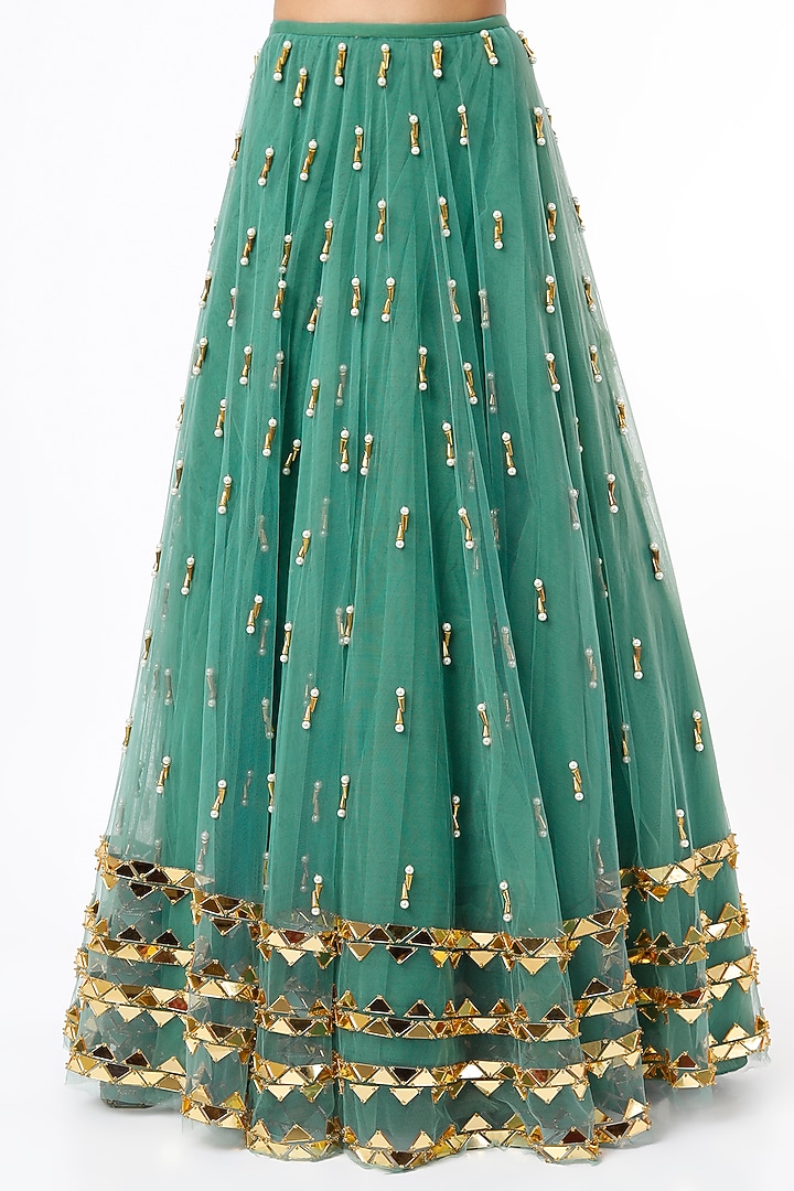 Forest Green Gold Studded Wedding Lehenga Set by Papa Don't Preach by Shubhika at Pernia's Pop Up Shop