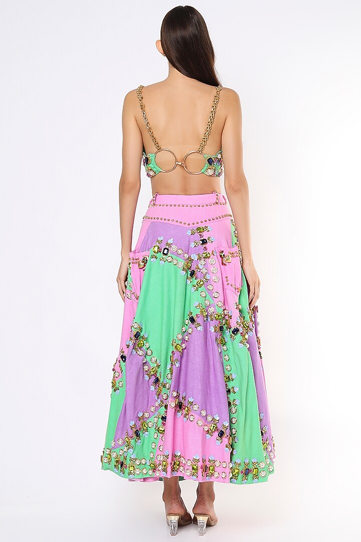 Tri-Colored Embroidered Half Bridal Lehenga Set by Papa Don't Preach by Shubhika at Pernia's Pop Up Shop