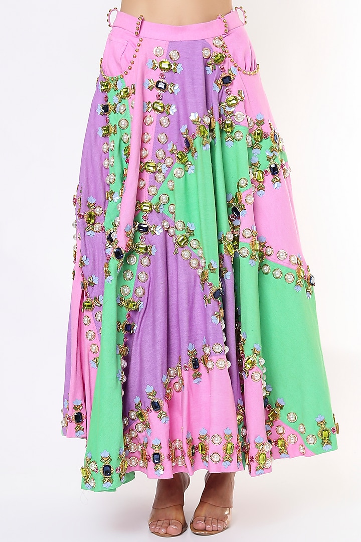 Tri-Colored Embroidered Half Bridal Lehenga Set by Papa Don't Preach by Shubhika at Pernia's Pop Up Shop