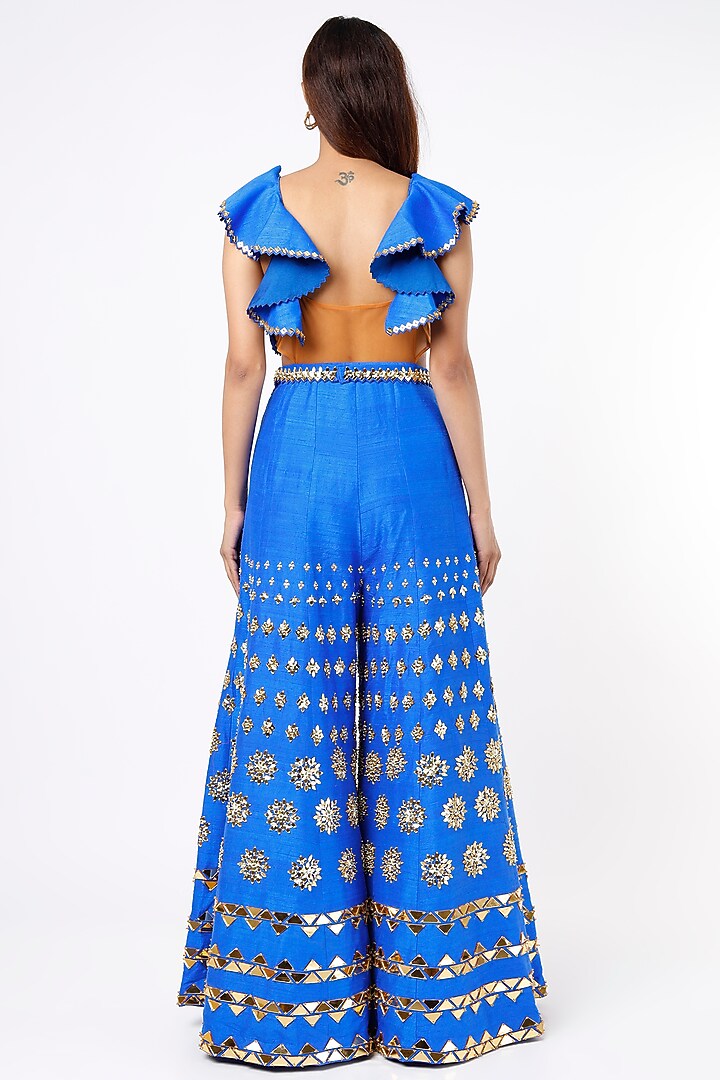 Electric Blue Embroidered Jumpsuit by Papa Don't Preach by Shubhika at Pernia's Pop Up Shop