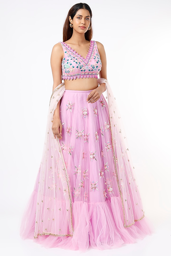 Lilac Embroidered Bridal Lehenga Set by Papa Don't Preach by Shubhika at Pernia's Pop Up Shop