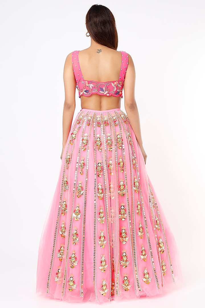 Neon Pink Embroidered Bridal Lehenga Set by Papa Don't Preach by Shubhika at Pernia's Pop Up Shop