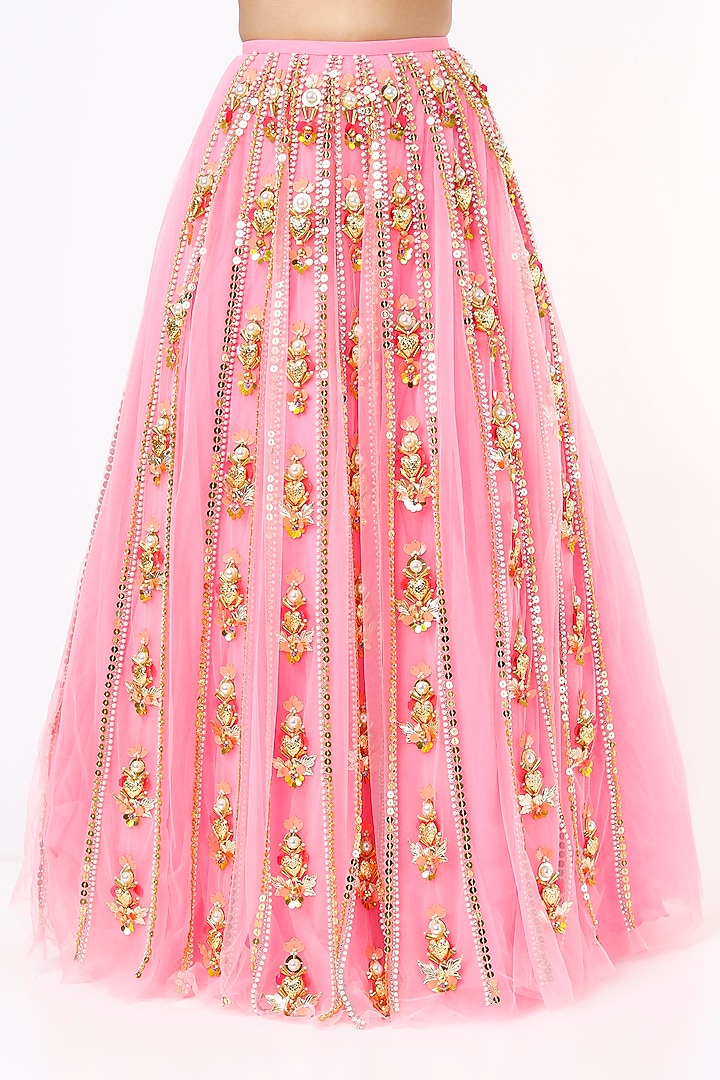 Neon Pink Embroidered Bridal Lehenga Set by Papa Don't Preach by Shubhika at Pernia's Pop Up Shop