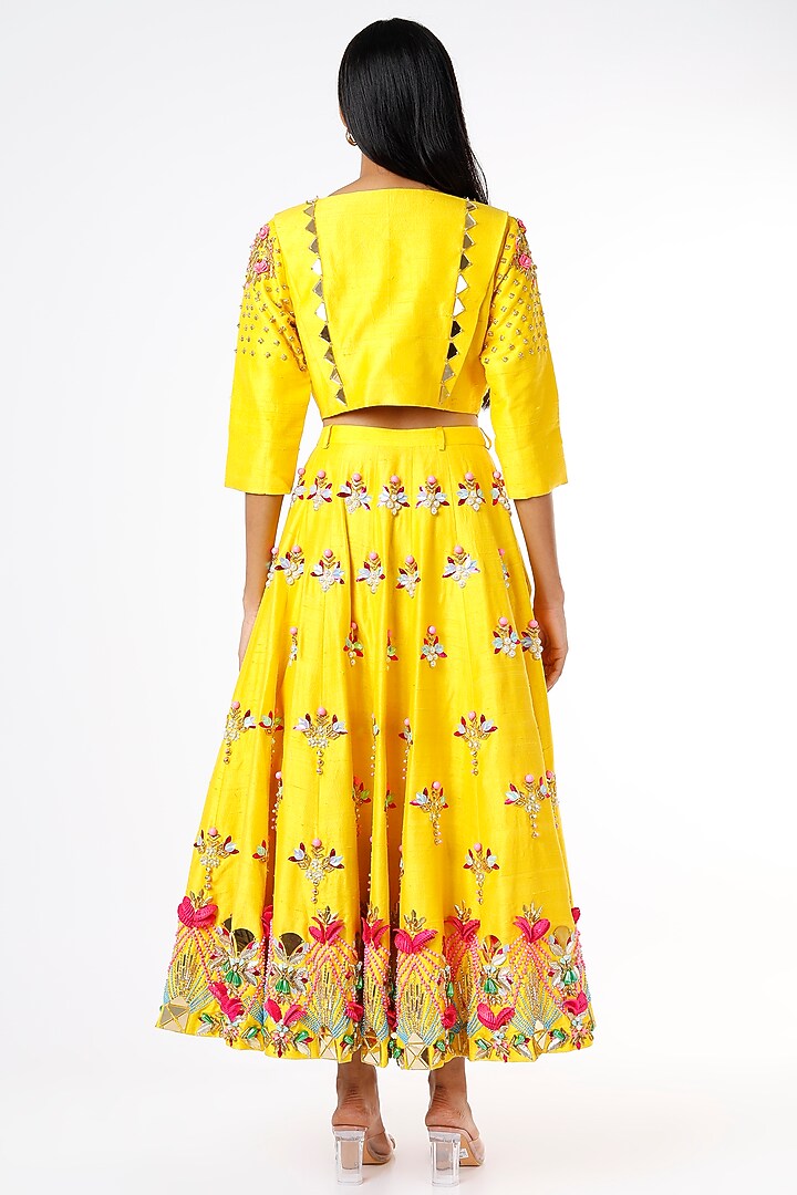 Yellow Embroidered Short Wedding Lehenga Set by Papa Don't Preach by Shubhika at Pernia's Pop Up Shop