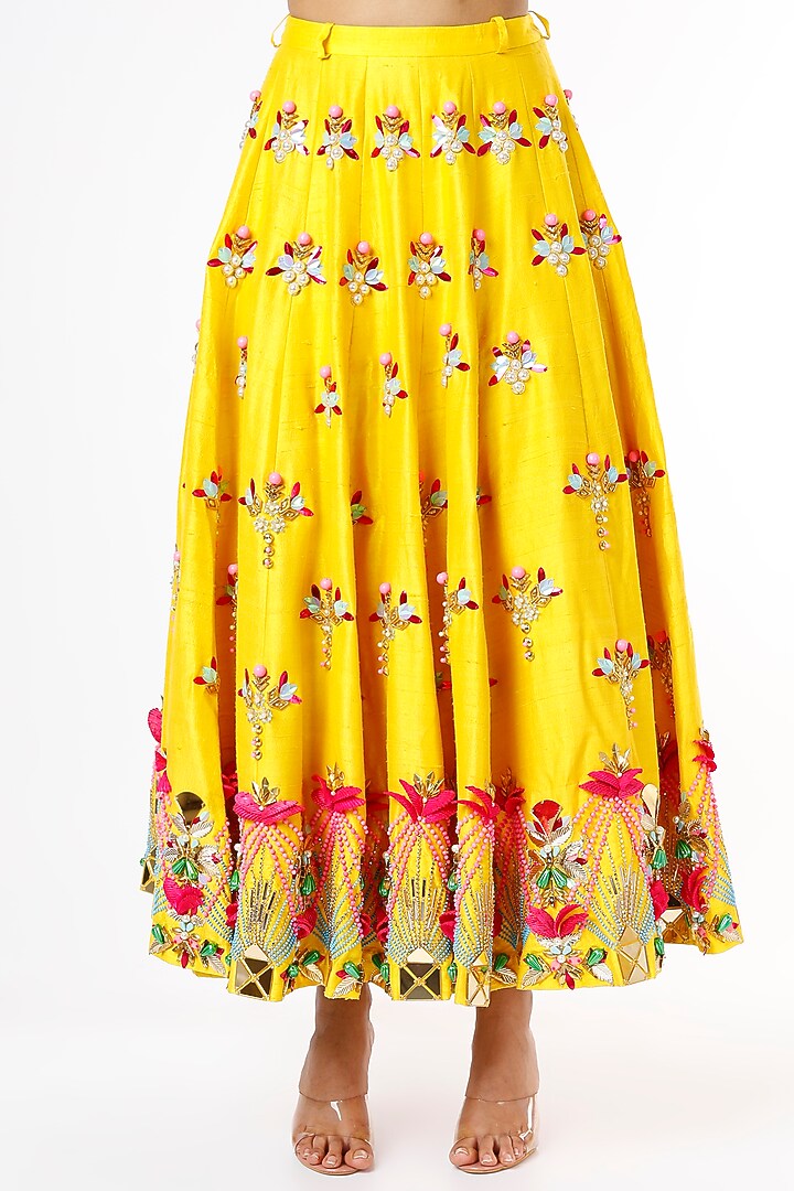 Yellow Embroidered Short Wedding Lehenga Set by Papa Don't Preach by Shubhika at Pernia's Pop Up Shop