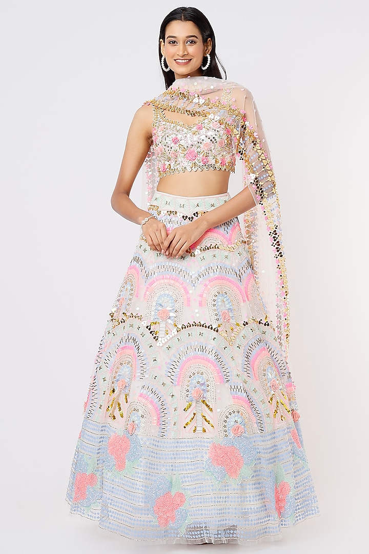 Ivory Embroidered Bridal Lehenga Set by Papa Don't Preach by Shubhika at Pernia's Pop Up Shop