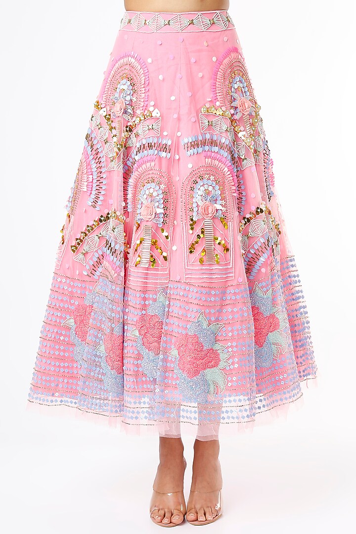 Pink Embellished Short Bridal Lehenga Set by Papa Don't Preach by Shubhika at Pernia's Pop Up Shop