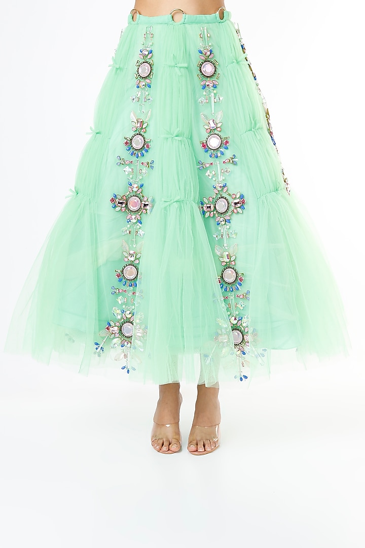 Mint Embellished Short Bridal Lehenga Set by Papa Don't Preach by Shubhika at Pernia's Pop Up Shop