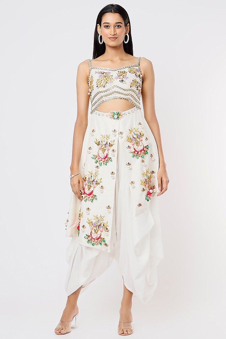 Ivory Sequins Embellished Dhoti Jumpsuit by Papa Don't Preach by Shubhika