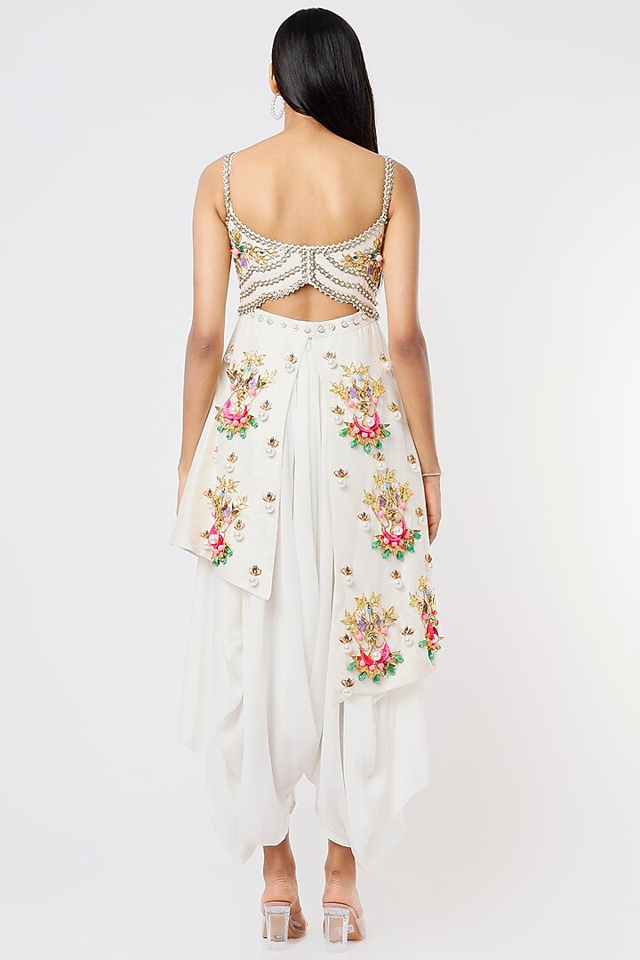 Ivory Sequins Embellished Dhoti Jumpsuit by Papa Don't Preach by Shubhika at Pernia's Pop Up Shop