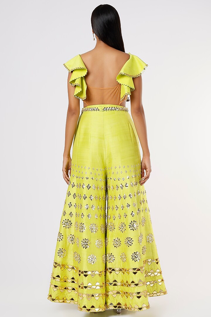 Lime Green Embroidered Jumpsuit With Belt by Papa Don't Preach by Shubhika at Pernia's Pop Up Shop