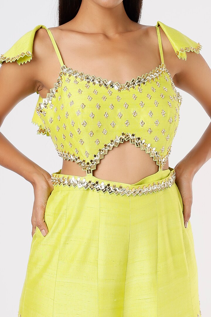 Lime Green Embroidered Jumpsuit With Belt by Papa Don't Preach by Shubhika at Pernia's Pop Up Shop