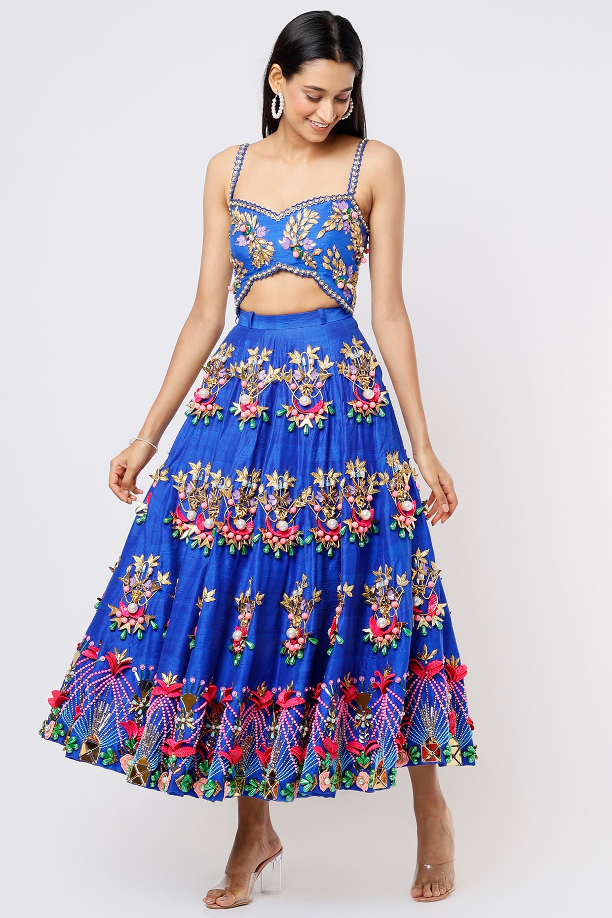 Shop Electric Blue Georgette Embroidery Umbrella Lehenga Party Wear Online  at Best Price | Cbazaar