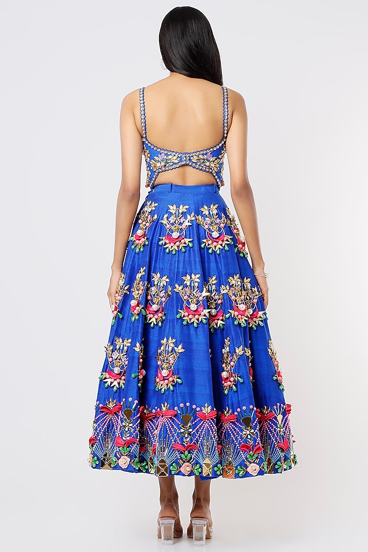 Electric Blue Embroidered Bridal Lehenga Set by Papa Don't Preach by Shubhika at Pernia's Pop Up Shop