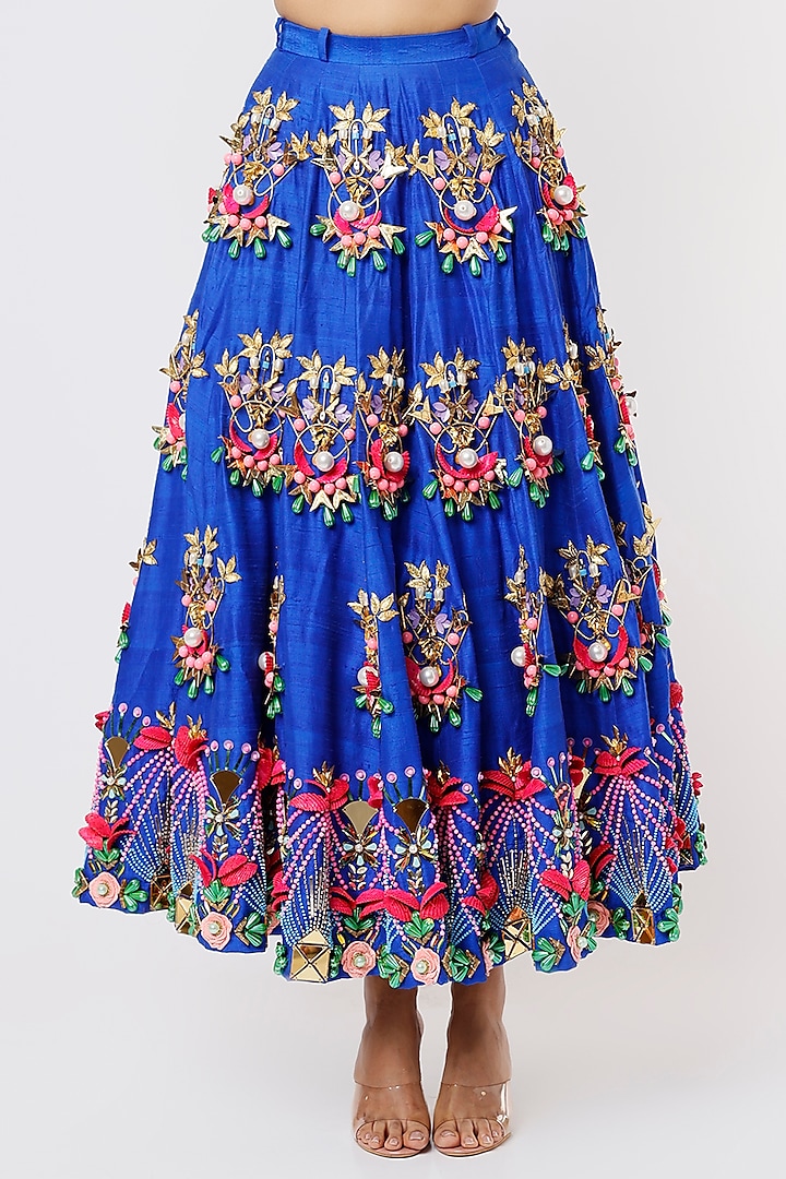 Electric Blue Embroidered Bridal Lehenga Set by Papa Don't Preach by Shubhika at Pernia's Pop Up Shop