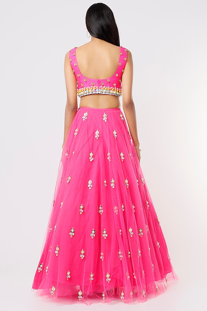 Hot Pink Raw Silk Bridal Lehenga Set by Papa Don't Preach by Shubhika at Pernia's Pop Up Shop