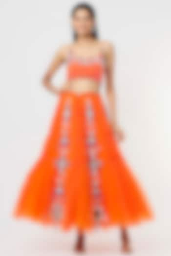 Orange Embellished Bridal Lehenga Set by Papa Don't Preach by Shubhika at Pernia's Pop Up Shop