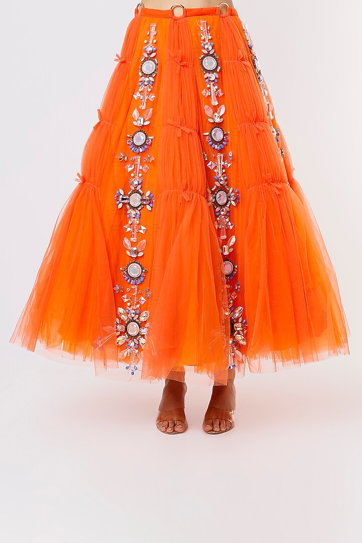 Orange Embellished Bridal Lehenga Set by Papa Don't Preach by Shubhika at Pernia's Pop Up Shop