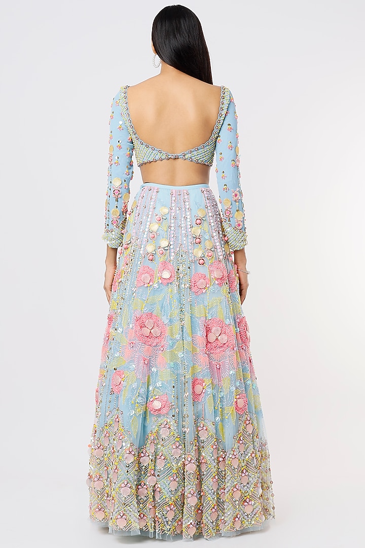 Blue Embroidered Bridal Lehenga Set by Papa Don't Preach by Shubhika at Pernia's Pop Up Shop