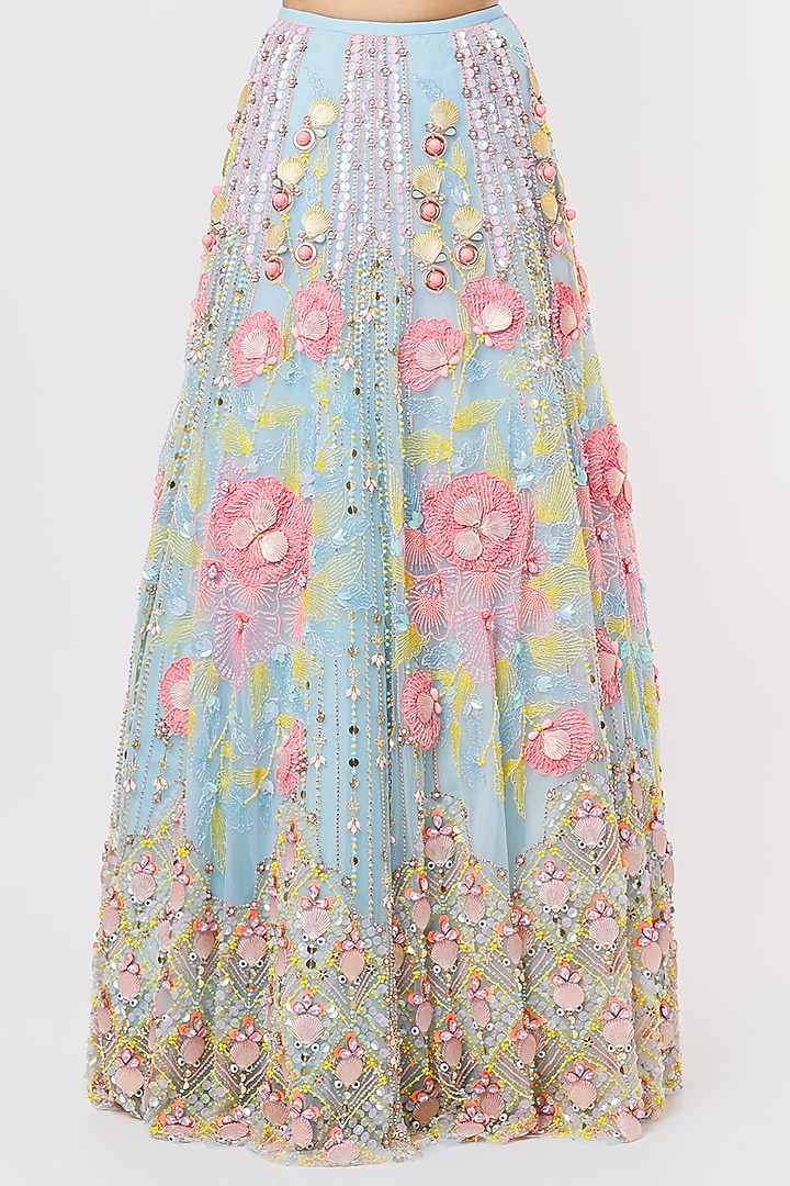 Blue Embroidered Bridal Lehenga Set by Papa Don't Preach by Shubhika at Pernia's Pop Up Shop