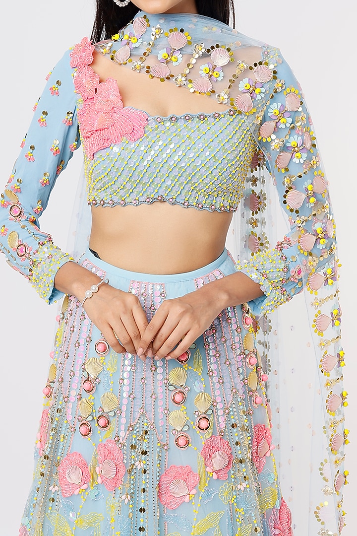 Blue Embroidered Bridal Lehenga Set by Papa Don't Preach by Shubhika at Pernia's Pop Up Shop