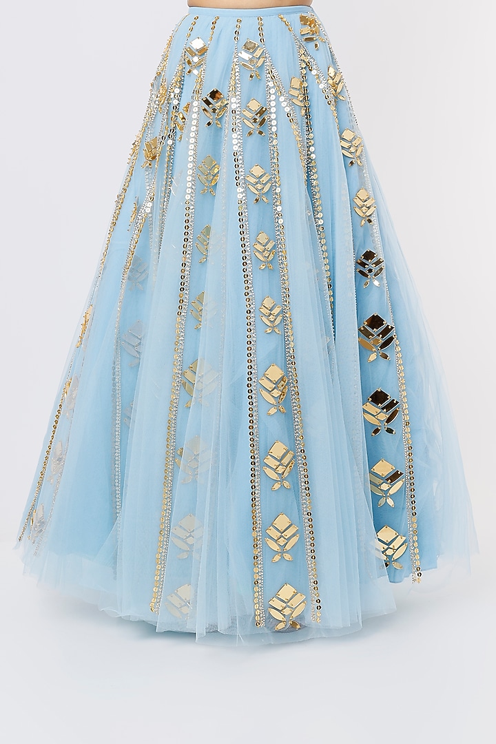 Ice Blue Tulle Embellished Bridal Lehenga Set by Papa Don't Preach by Shubhika at Pernia's Pop Up Shop