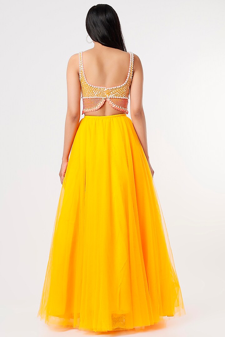 Mango Yellow Embroidered Bridal Lehenga Set by Papa Don't Preach by Shubhika at Pernia's Pop Up Shop