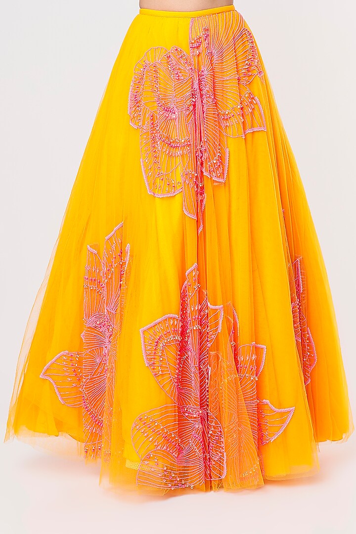 Mango Yellow Shaded Embroidered Bridal Lehenga Set by Papa Don't Preach by Shubhika at Pernia's Pop Up Shop