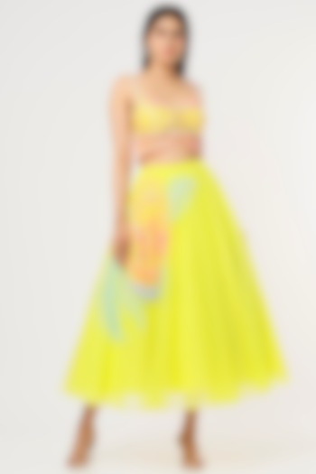 Lime Yellow Embroidered Half Lehenga Set by Papa Don't Preach by Shubhika