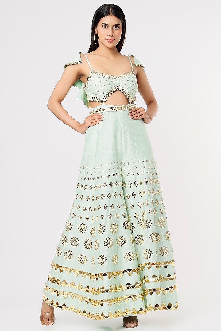 Mint Green Embroidered Jumpsuit by Papa Don't Preach by Shubhika