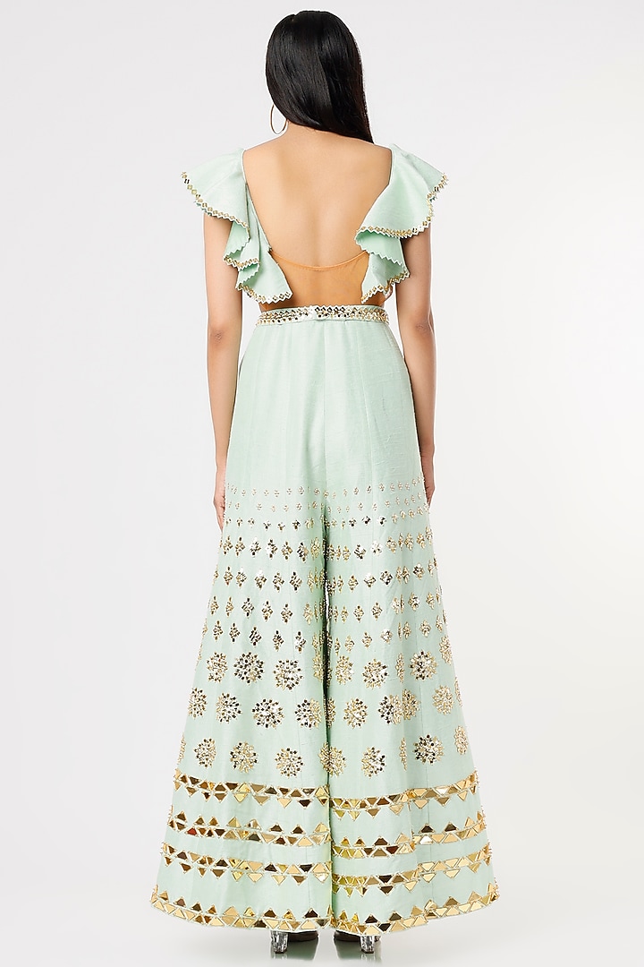 Mint Green Embroidered Jumpsuit by Papa Don't Preach by Shubhika at Pernia's Pop Up Shop