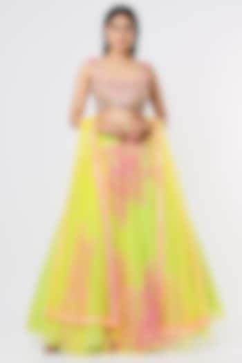 Lime Embroidered Shaded Bridal Lehenga Set by Papa Don't Preach by Shubhika at Pernia's Pop Up Shop