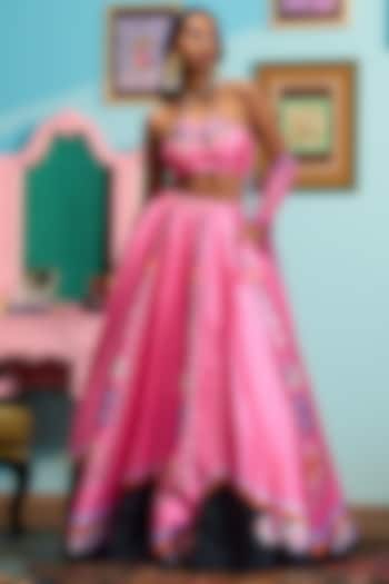 Pink Raw Silk Printed Box Pleated Wedding Lehenga Set by PAPA DONT PREACH PRET at Pernia's Pop Up Shop