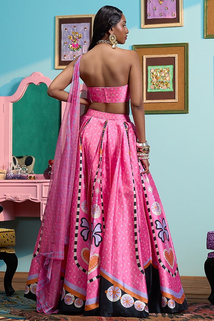 Pink Raw Silk Printed Box Pleated Wedding Lehenga Set by PAPA DONT PREACH PRET at Pernia's Pop Up Shop
