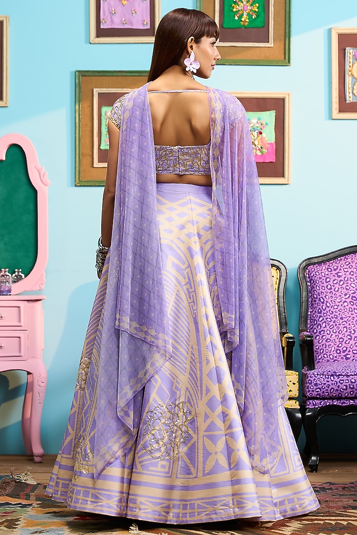Lilac Raw Silk Printed Wedding Lehenga Set by PAPA DONT PREACH PRET at Pernia's Pop Up Shop