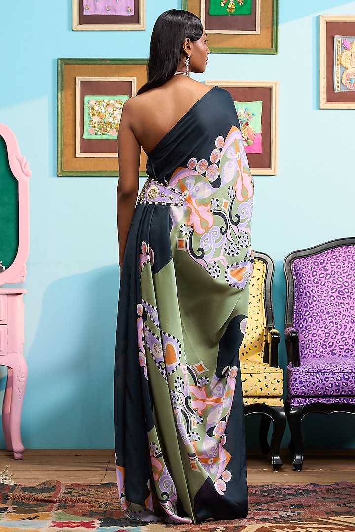 Black Satin Linen Printed One-Shoulder Engagement Gown by PAPA DONT PREACH PRET at Pernia's Pop Up Shop