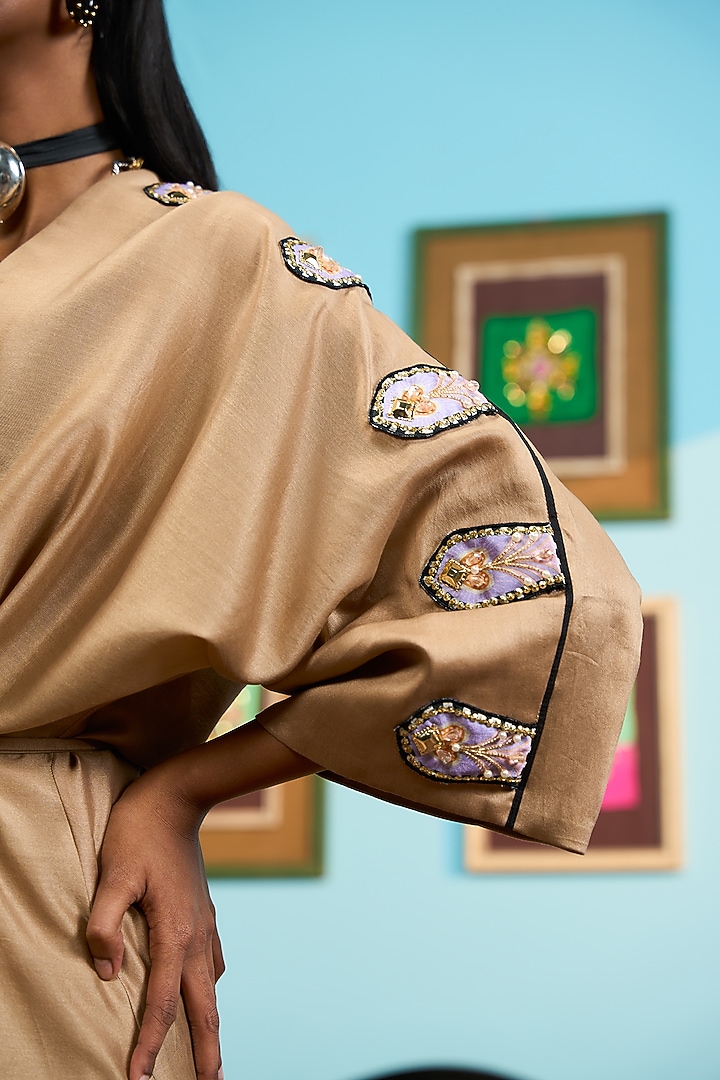 Beige Chanderi Embroidered Kaftan by PAPA DONT PREACH PRET at Pernia's Pop Up Shop