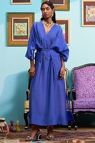 Blue Chanderi Embroidered Kaftan by PAPA DONT PREACH PRET