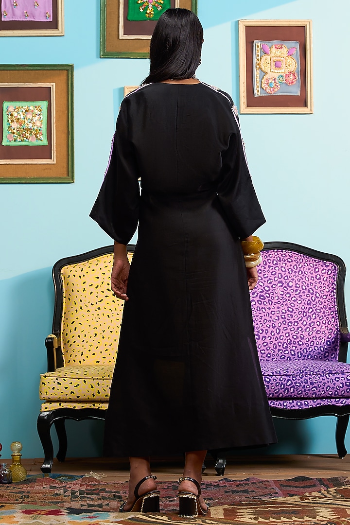Black Chanderi Embroidered Kaftan by PAPA DONT PREACH PRET at Pernia's Pop Up Shop