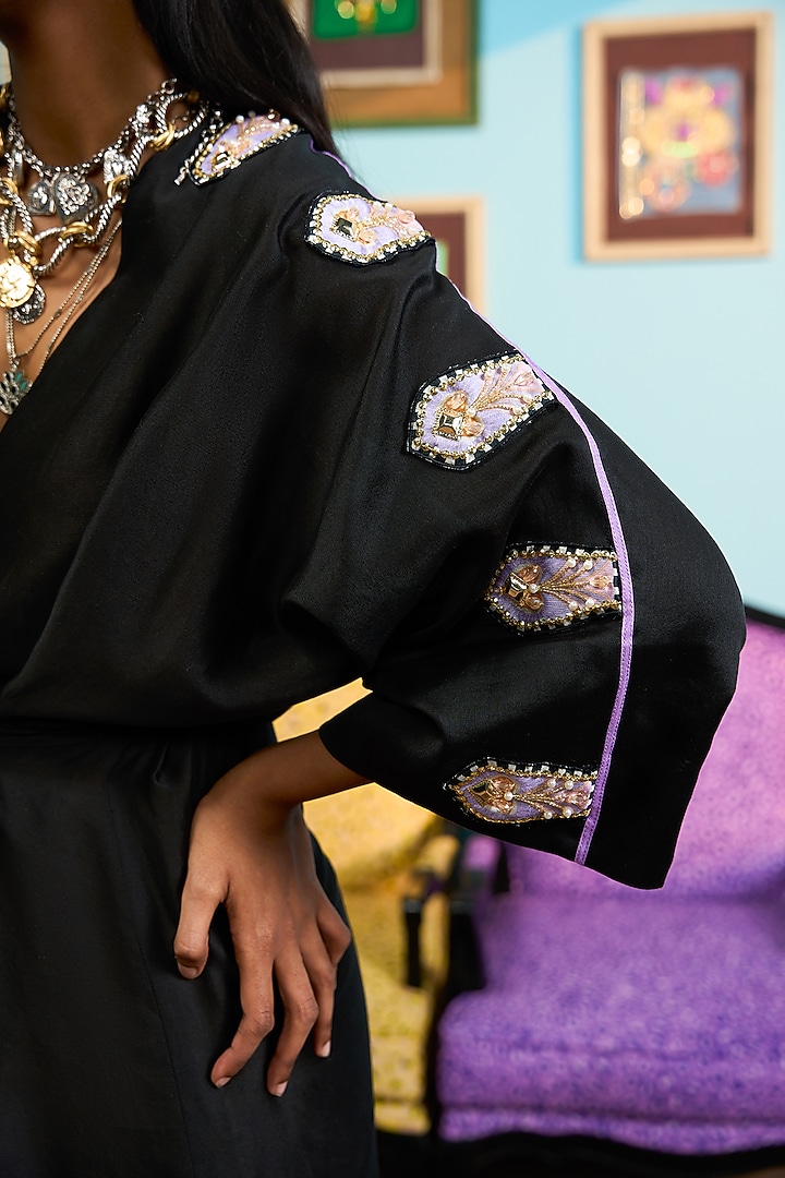 Black Chanderi Embroidered Kaftan by PAPA DONT PREACH PRET at Pernia's Pop Up Shop