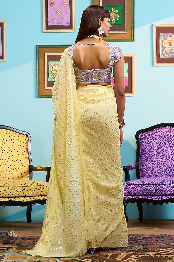 Yellow Lurex Pre-Stitched Reception Saree Set by PAPA DONT PREACH PRET at Pernia's Pop Up Shop