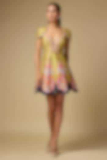 Mustard Raw Silk Pearl Embroidered Mini Party Wear Dress by PAPA DONT PREACH PRET at Pernia's Pop Up Shop