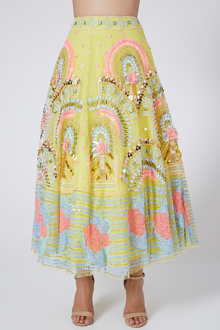 Lime Embellished Skirt Set by Papa Don't Preach by Shubhika at Pernia's Pop Up Shop